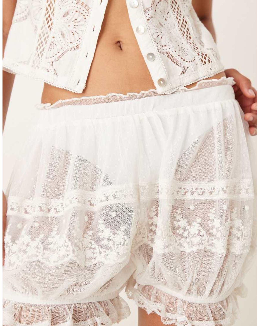 ASOS Natural Textured Lace Insert Bloomer Shorts