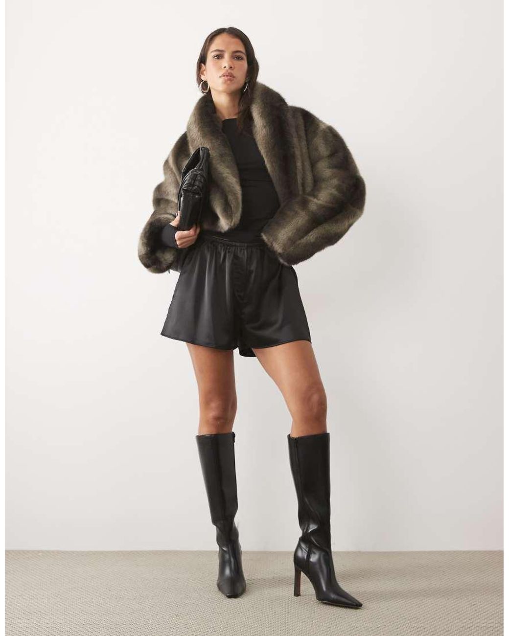 AFRM Brown Stephanie Faux Fur Barrel Crop Jacket