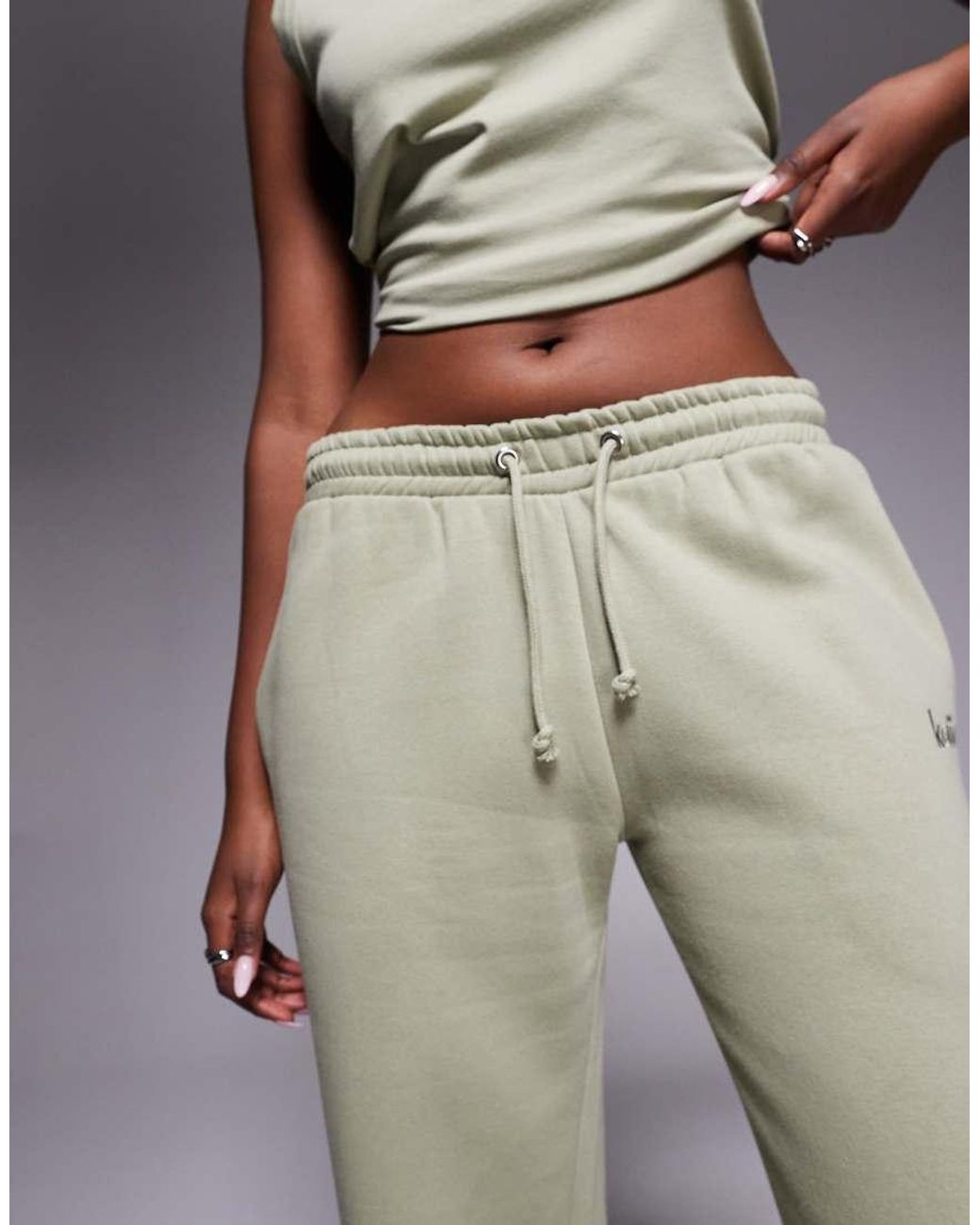 Kaiia Gray Cotton Rich Embroidered Logo Wide Leg Sweatpants