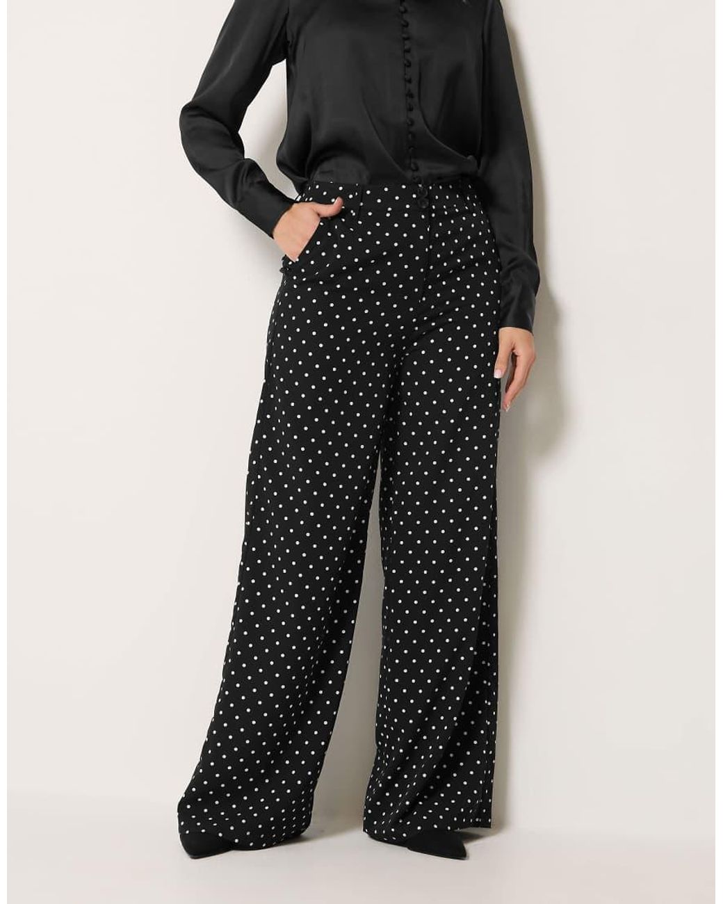 Long Tall Sally Black Polka Dot Print Wide Leg Trousers
