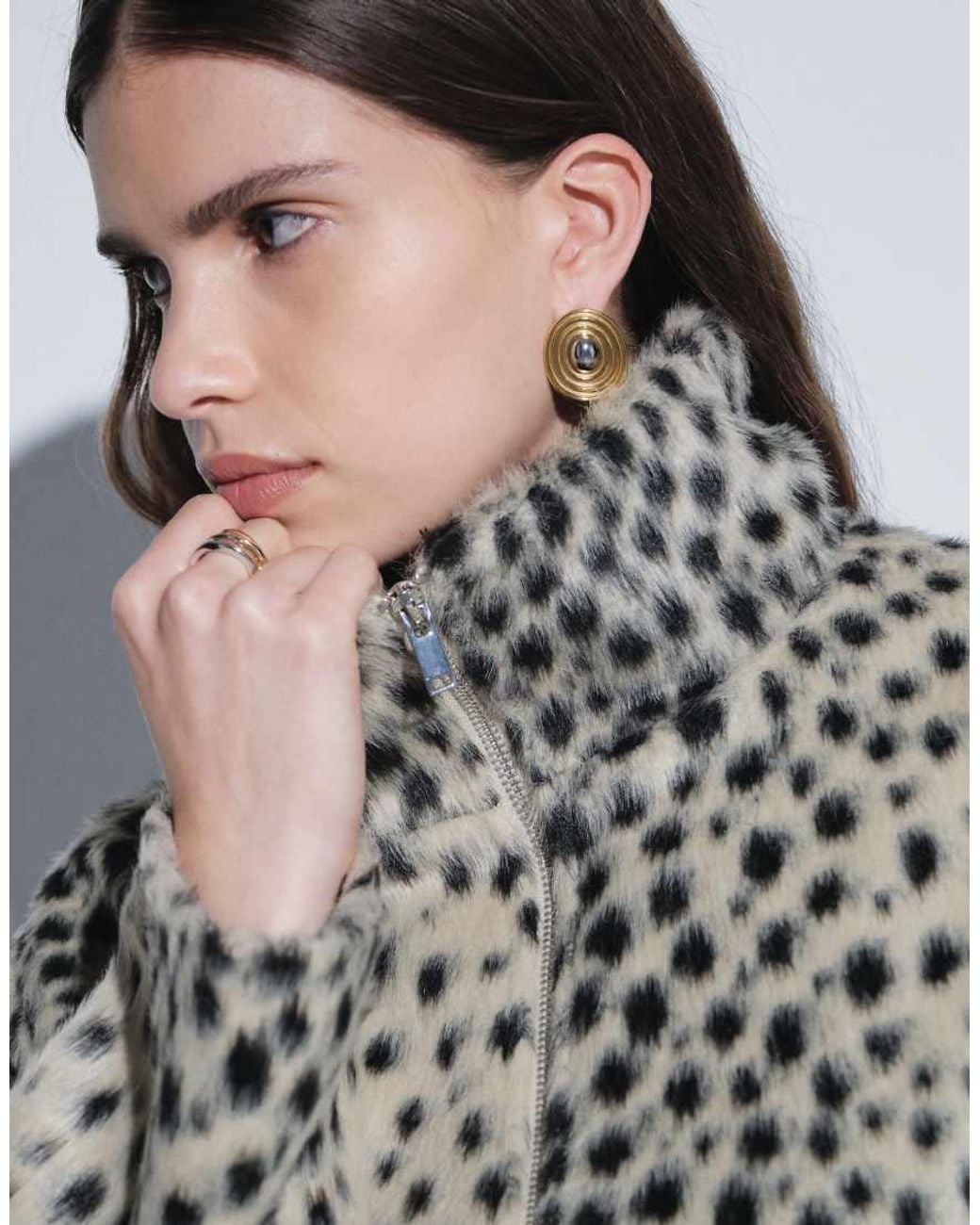 Gina Tricot White Faux Fur High Neck Jacket