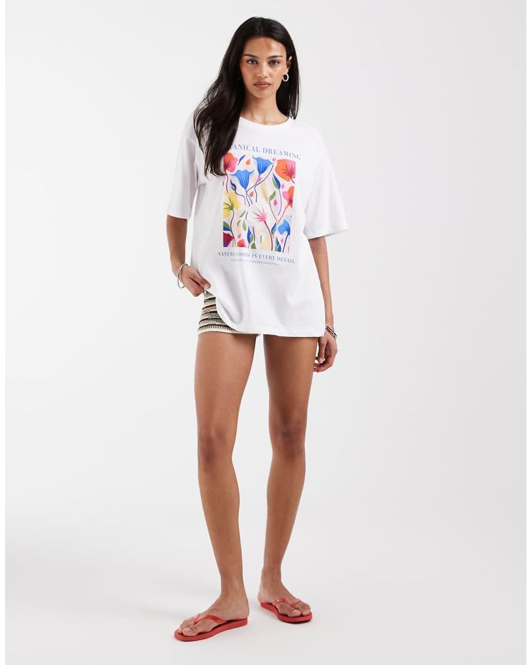 ONLY White Floral Graphic Print Oversized T-shirt