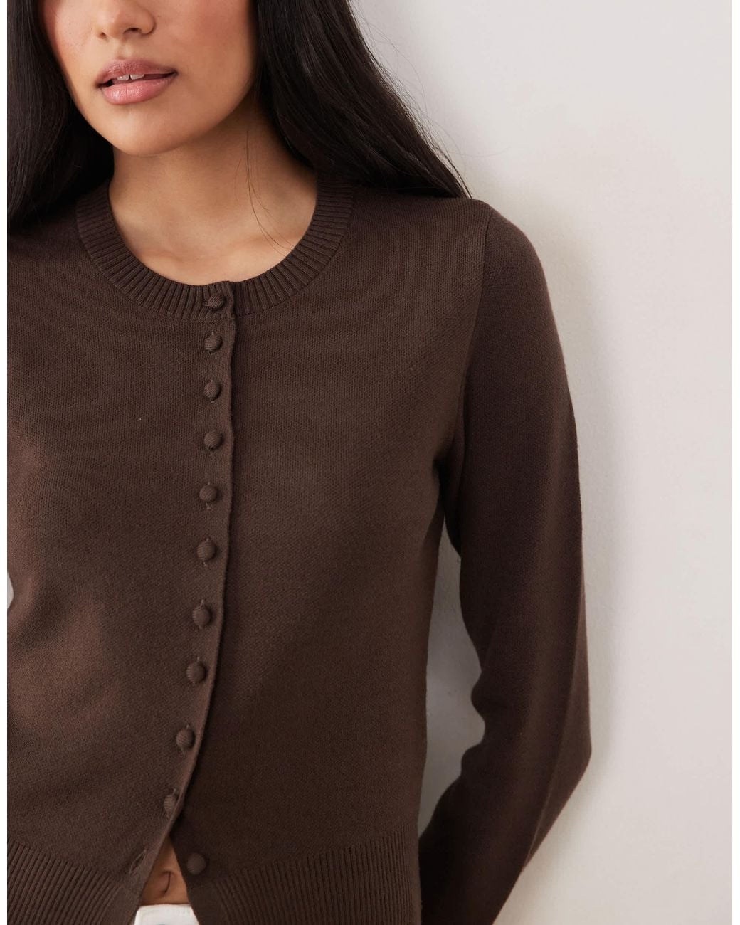 Threadbare Brown Crew Neck Cardigan With Cinched Waist
