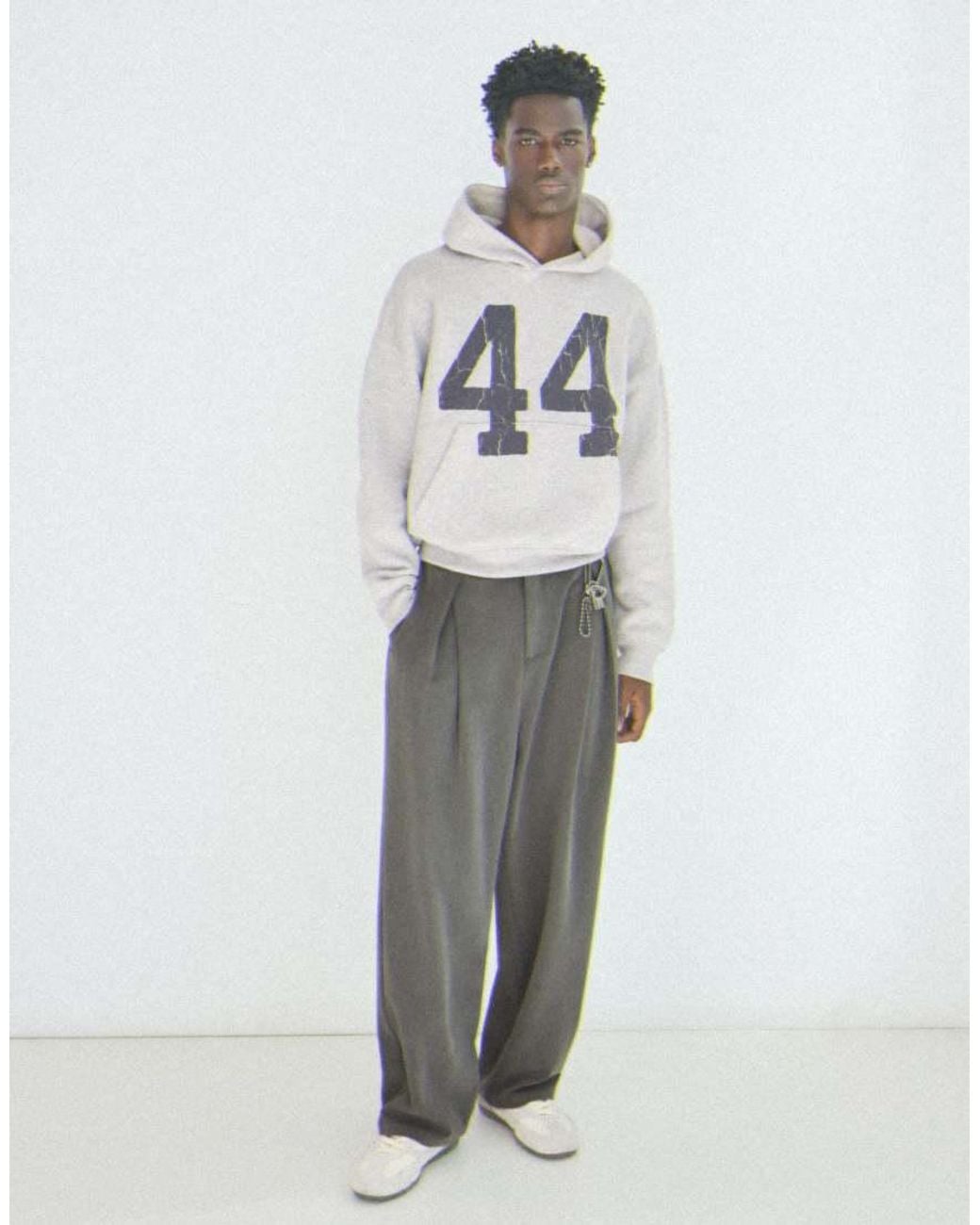 Bershka Gray Washed Effect Print Hoodie for men
