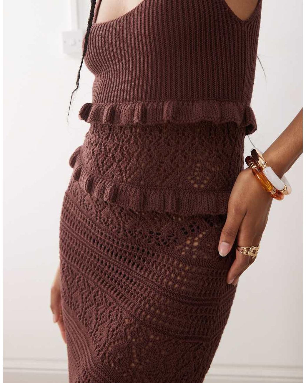 Miss Selfridge Frill Crochet Maxi Dress in Brown | Lyst UK Miss Selfridge Frill Crochet Maxi Dress in Brown | Lyst UK