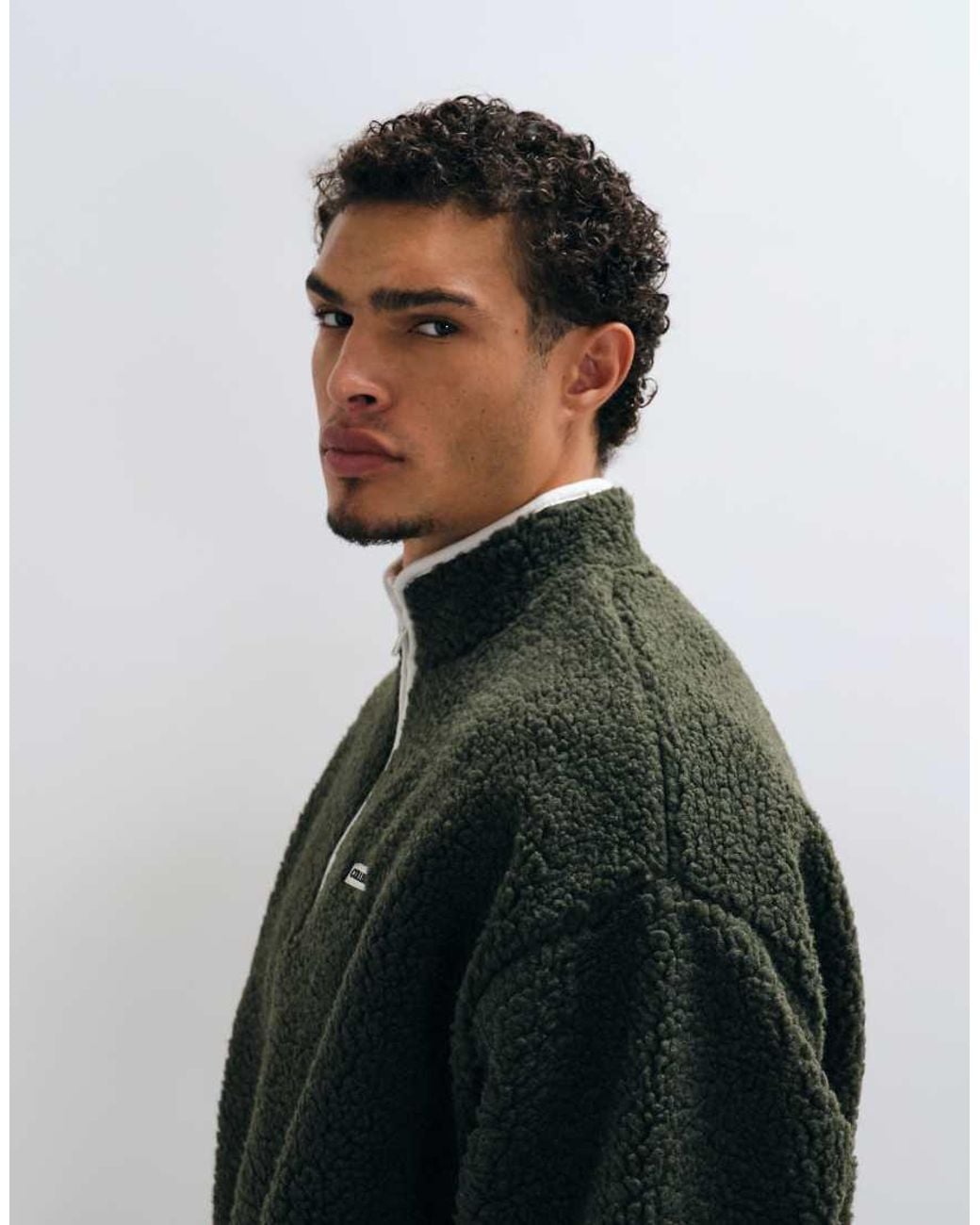 Collusion Natural Borg Funnel Neck Quarter Zip for men