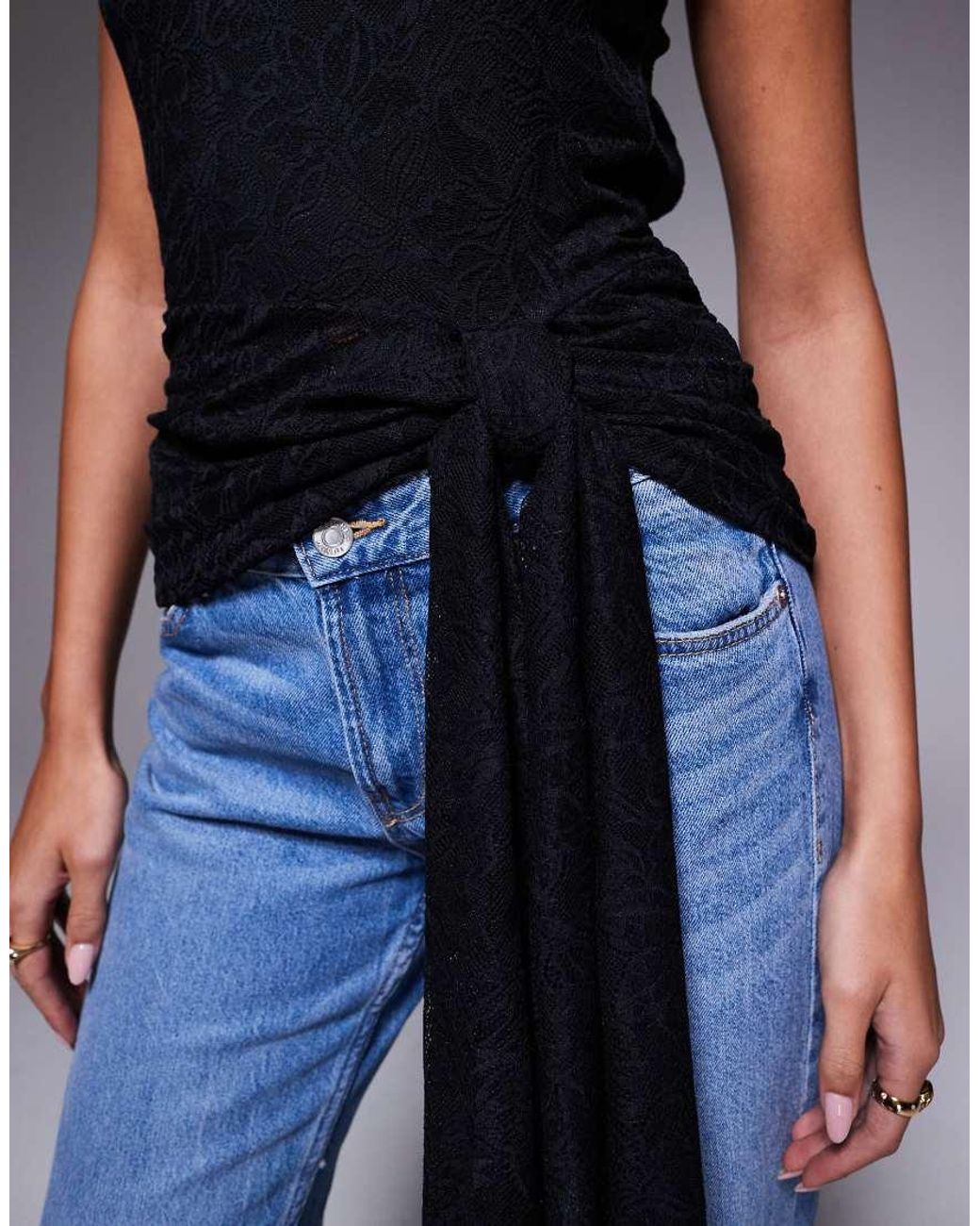 AFRM Blue Lace Sleeveless Knot Drape Detail Open Back Top