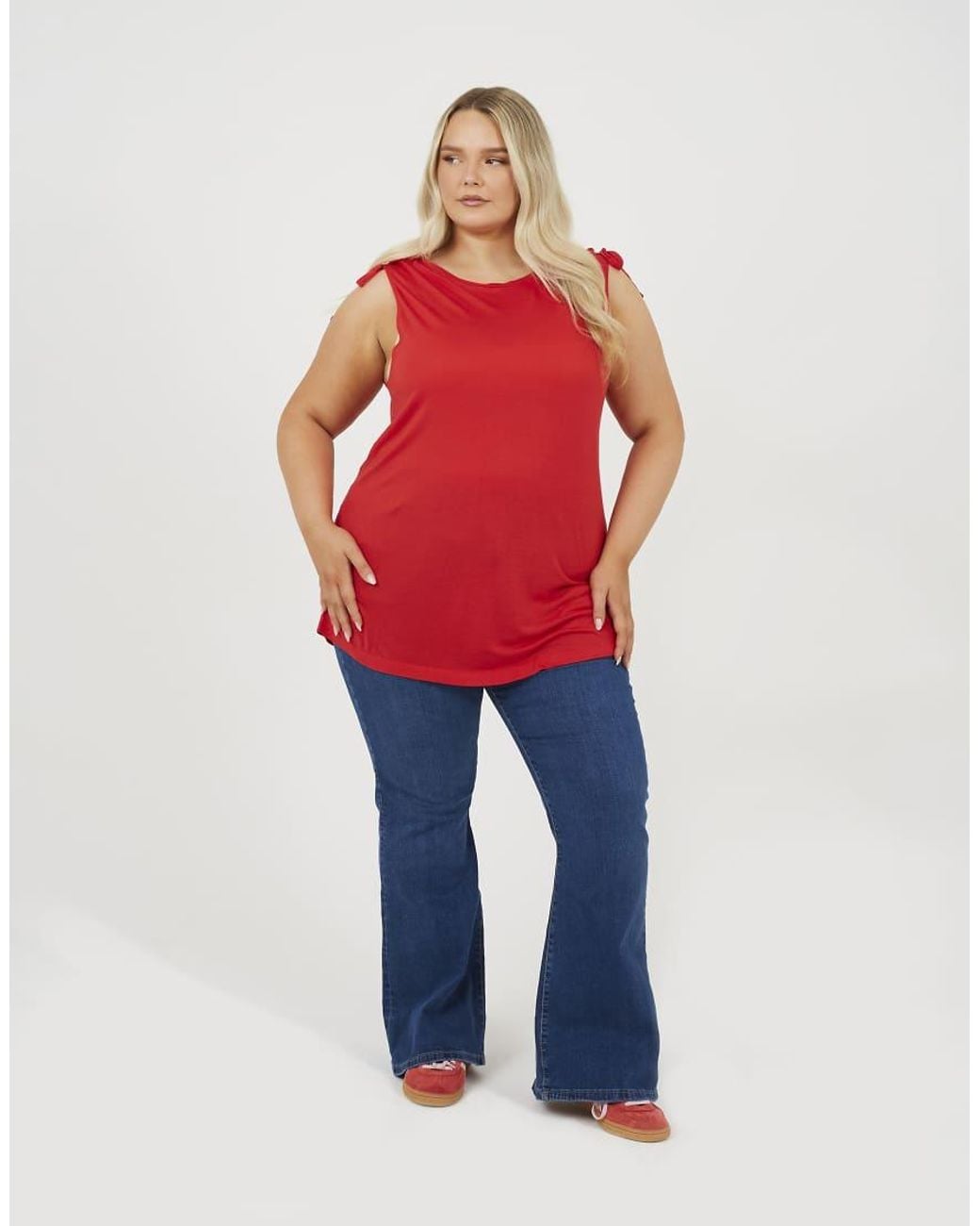 Brave Soul Red Curve Drawstring Shoulder Longline Vest