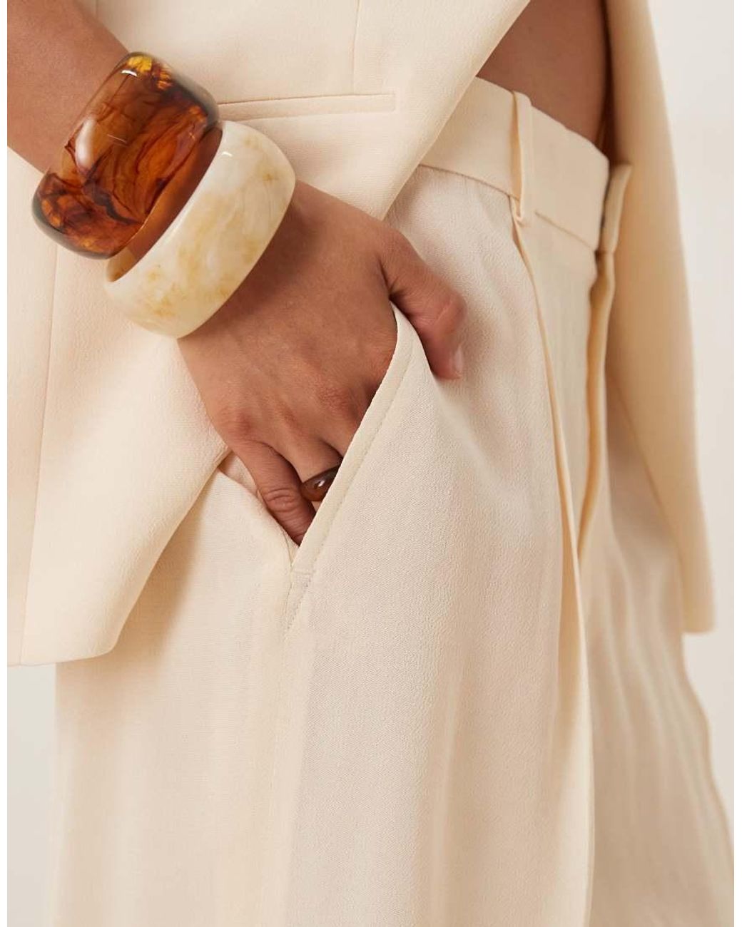 Mango Natural Straight Leg Pleat Front Light Weight Trouser Co-ord