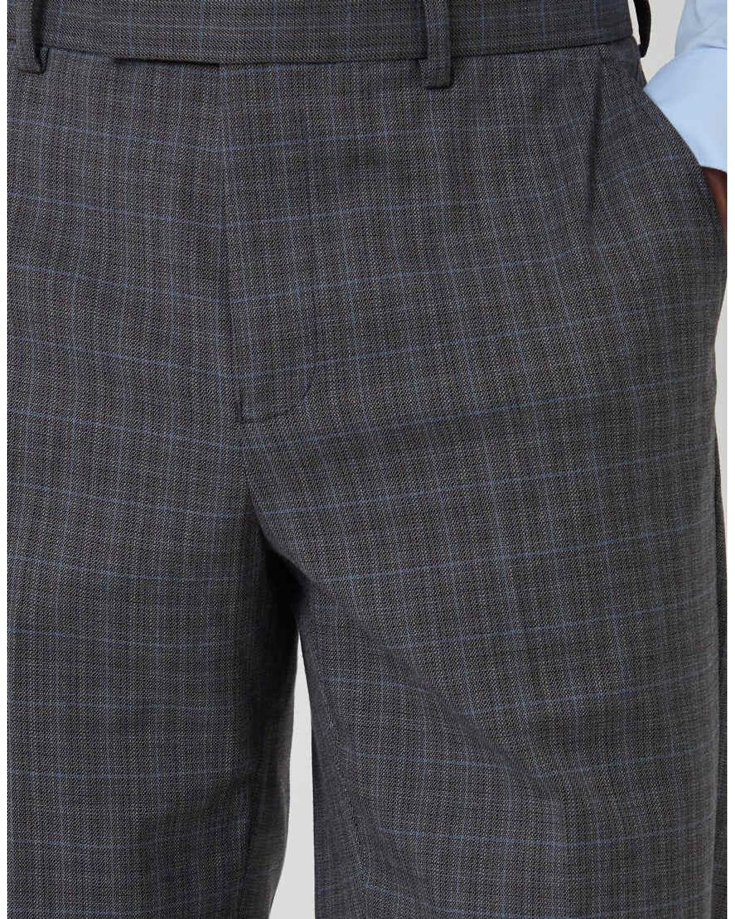 Threadbare Gray Tailored Fit Check Suit Trousers for men