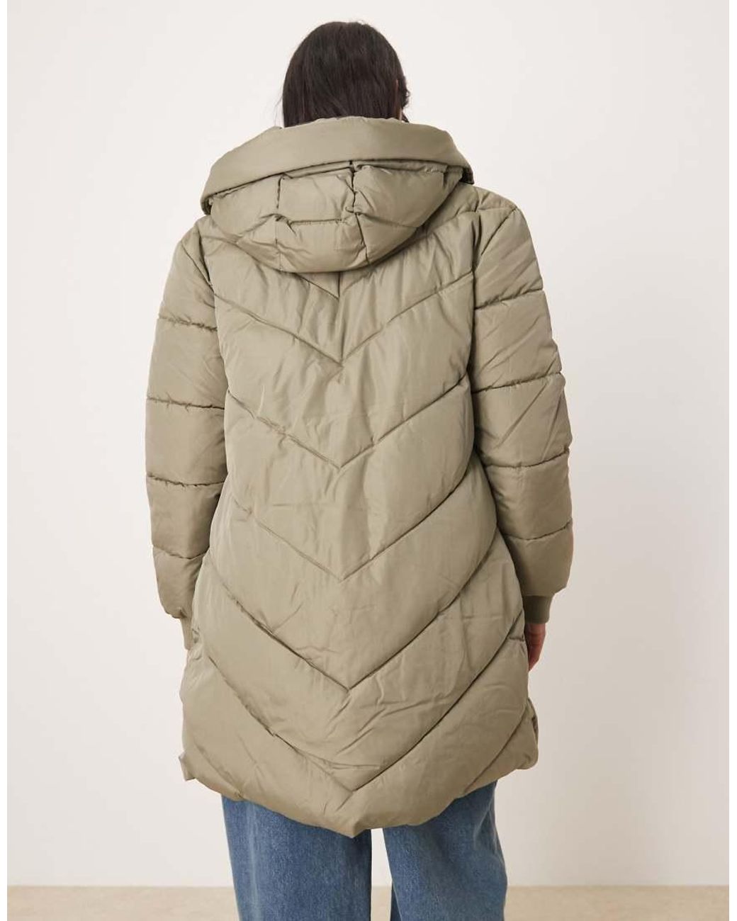 Jdy Green Chevron Hooded Padded Coat