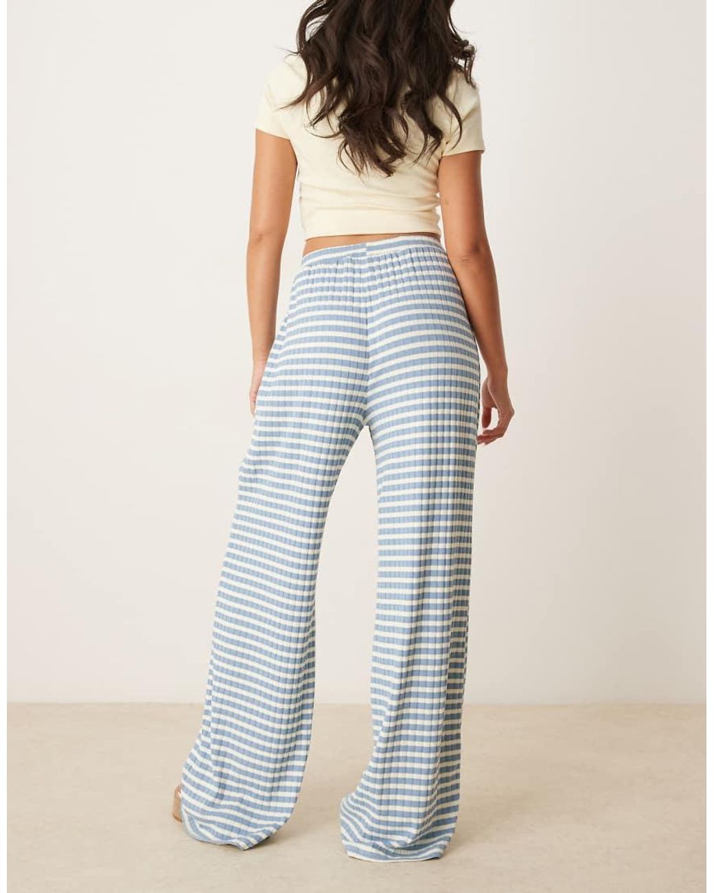 Vrg Grl Blue Fara Striped Wide Leg Slinky Trousers