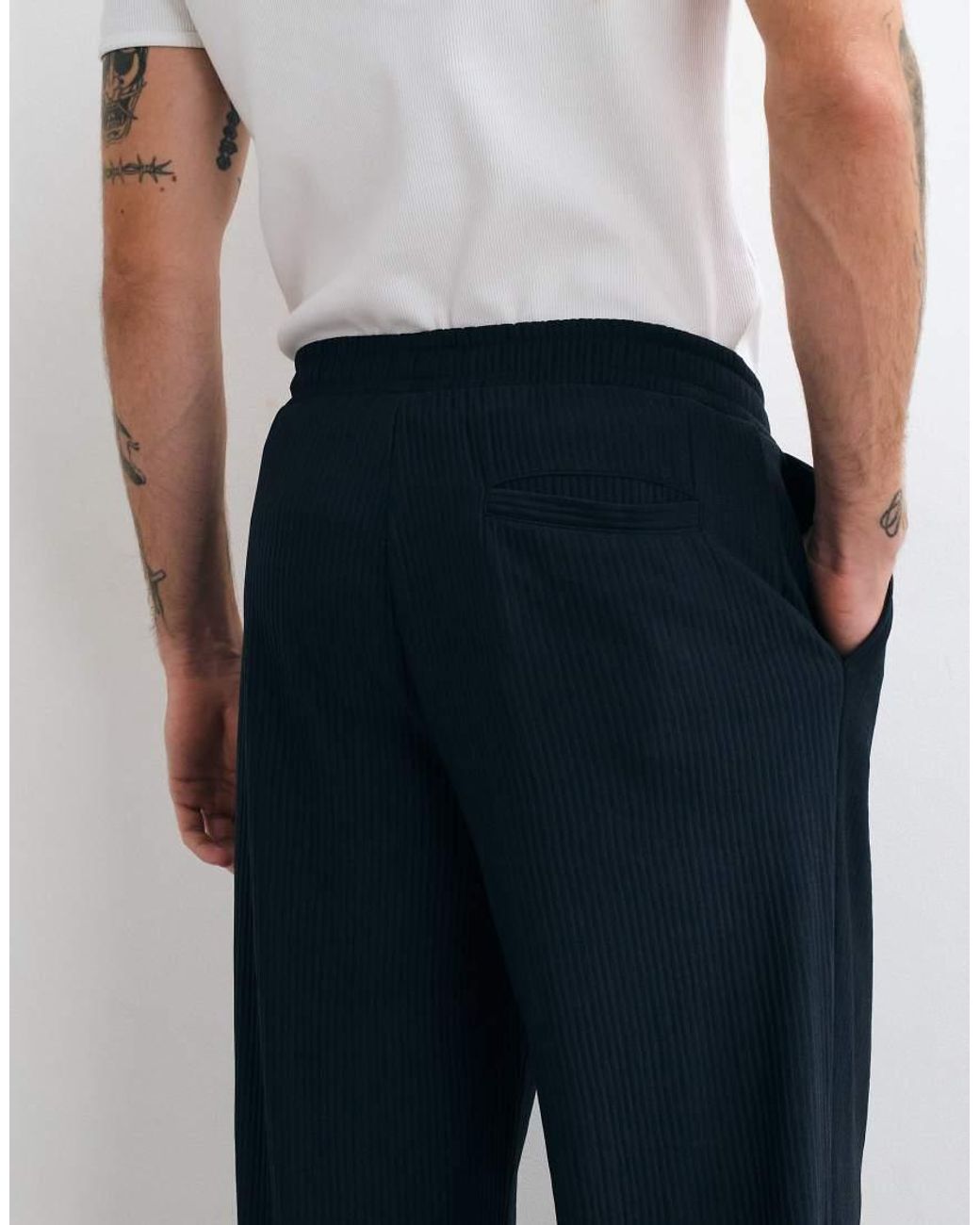 ASOS White Wide Leg Textured Plisse Double Pleat jogger for men