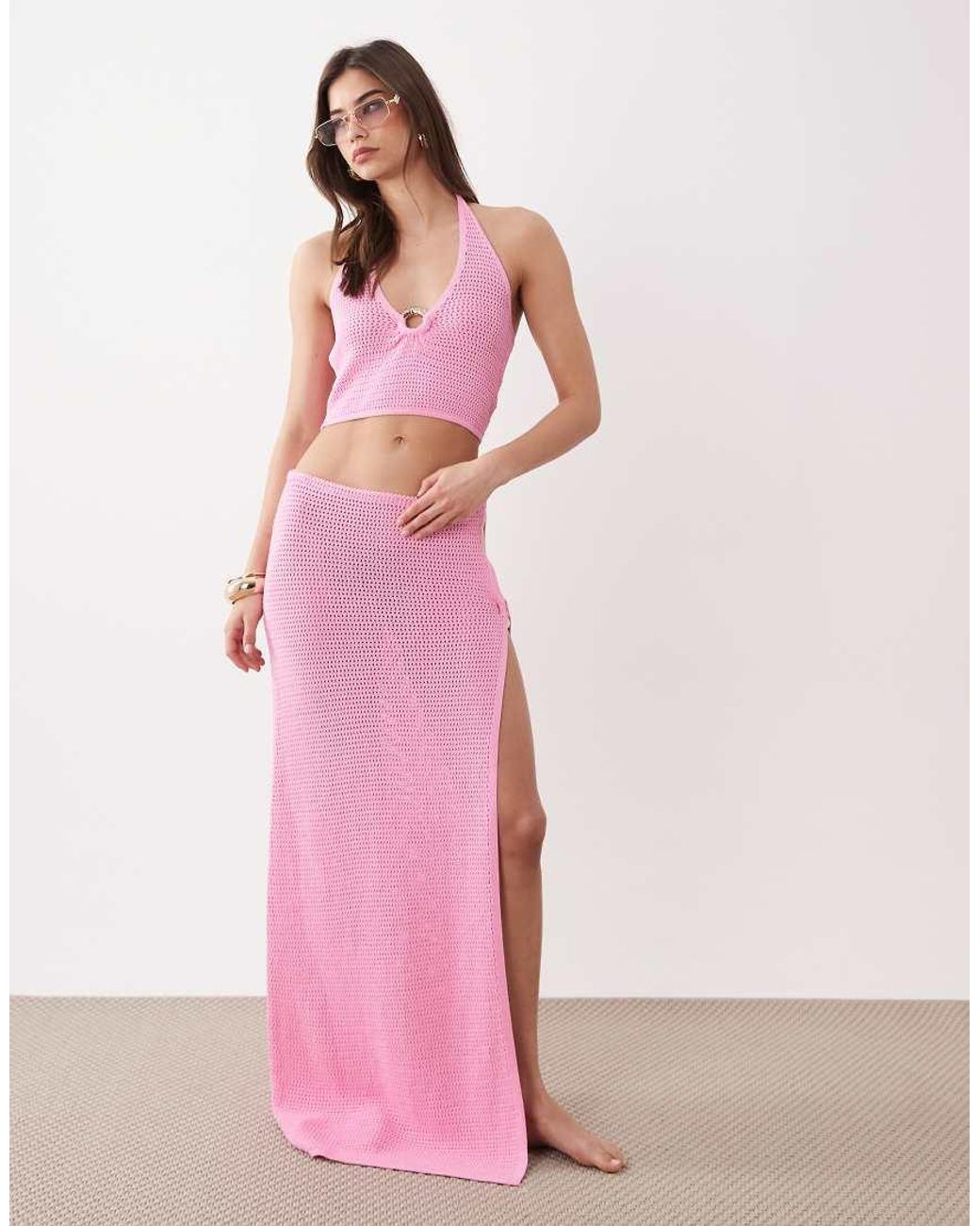 Kulani Kinis Pink Side Split Maxi Skirt With Ring Detail