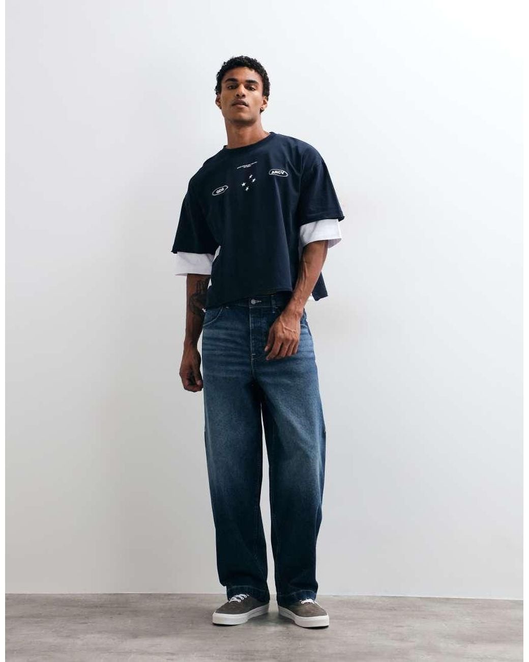ASOS Blue Boxy Oversized Double Layer Graphic Polo for men