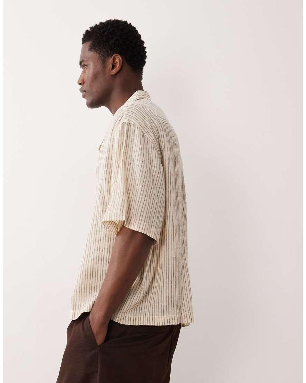 ASOS Natural Boxy Oversized Revere Stripe Shirt for men