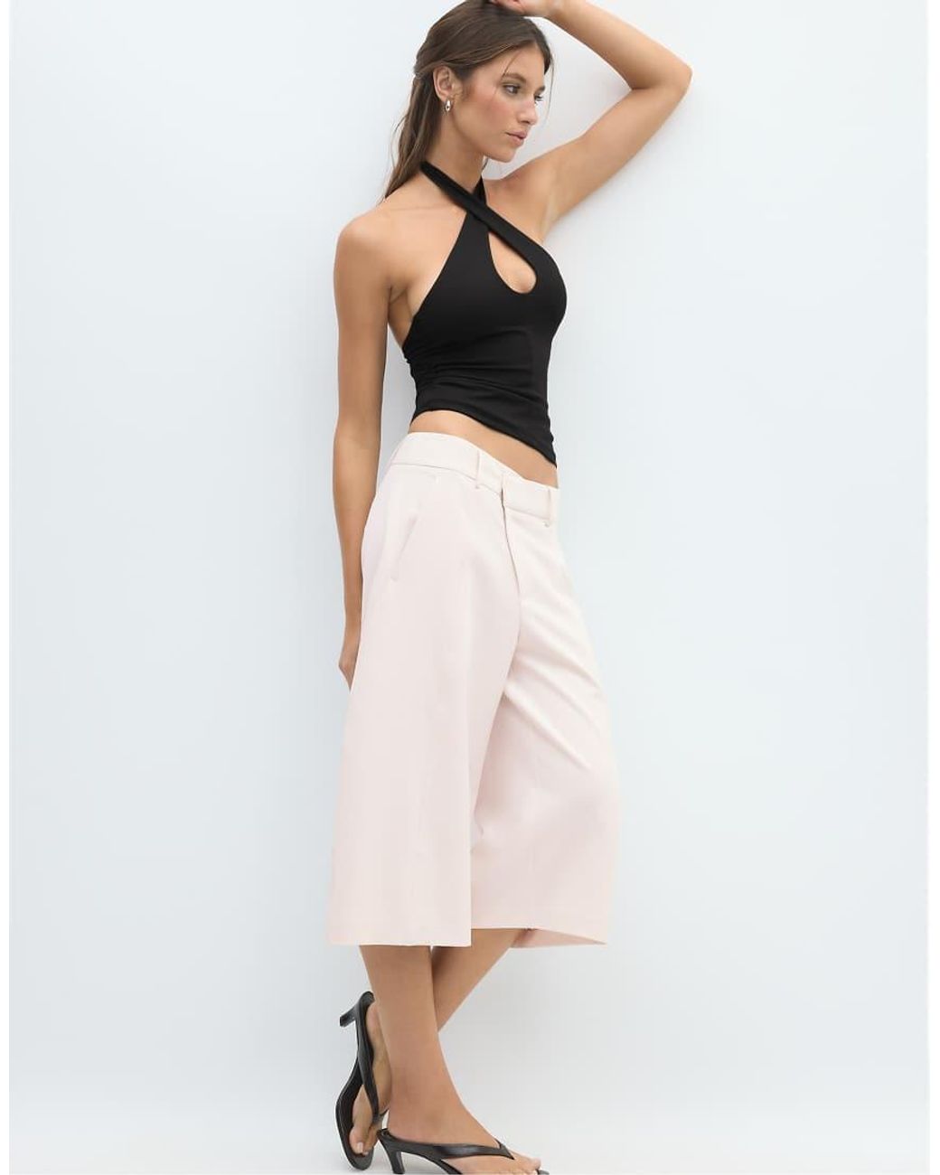 Stradivarius Pink Crossover Waist Smart Bermuda Shorts