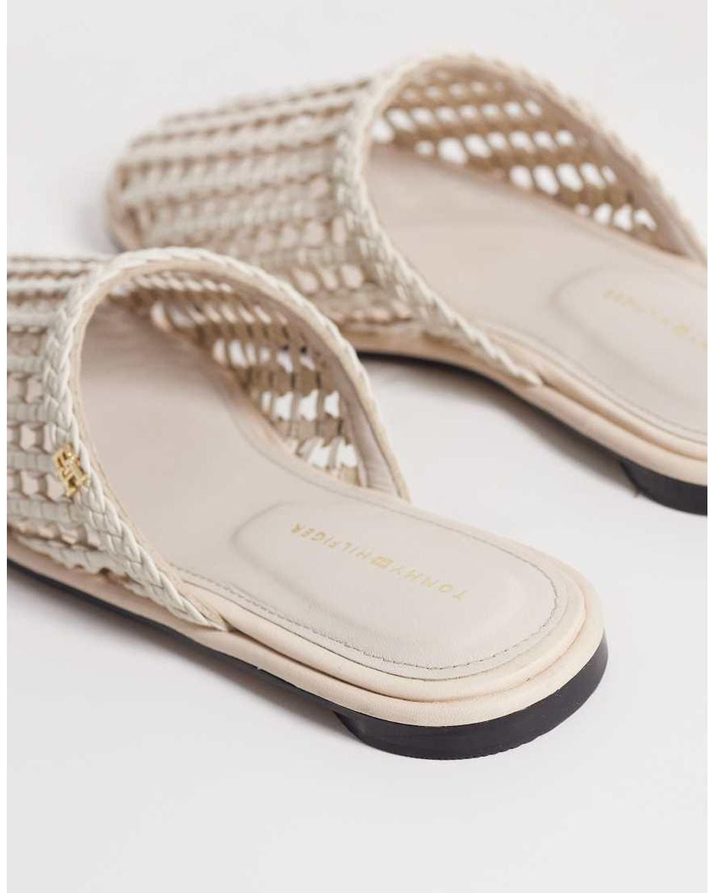 Tommy Hilfiger White Leather Woven Mule Sandal