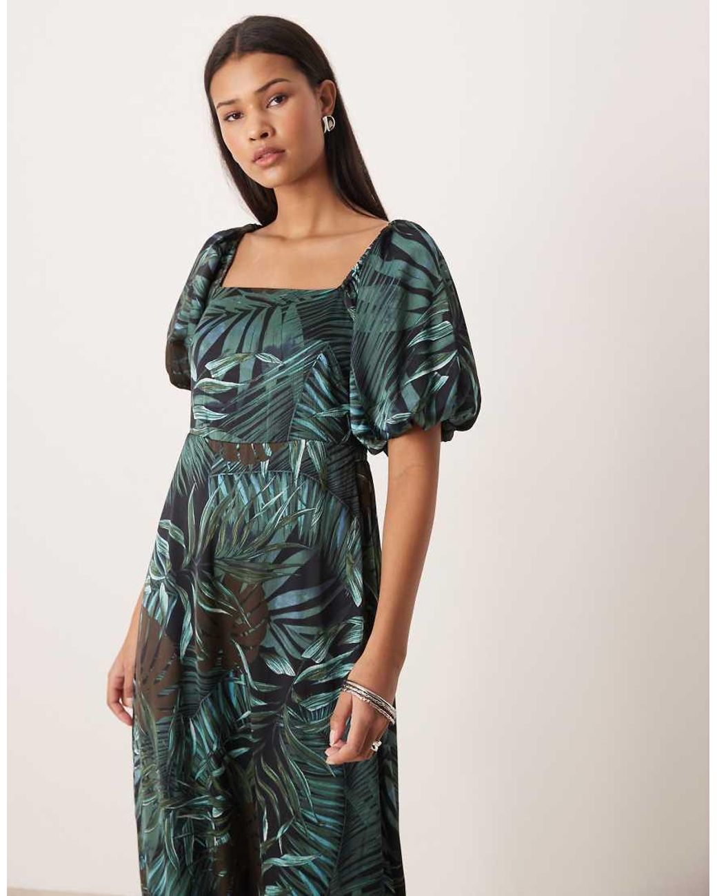 Lovedrobe Green Square Neck Short Sleeve Maxi Dress
