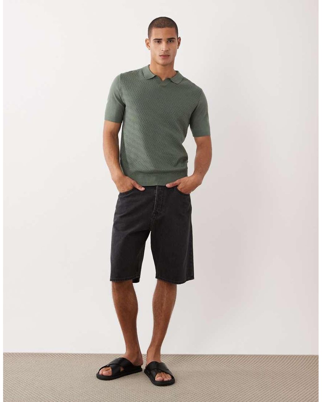 Threadbare Gray Knitted Short Sleeve Polo Shirt for men