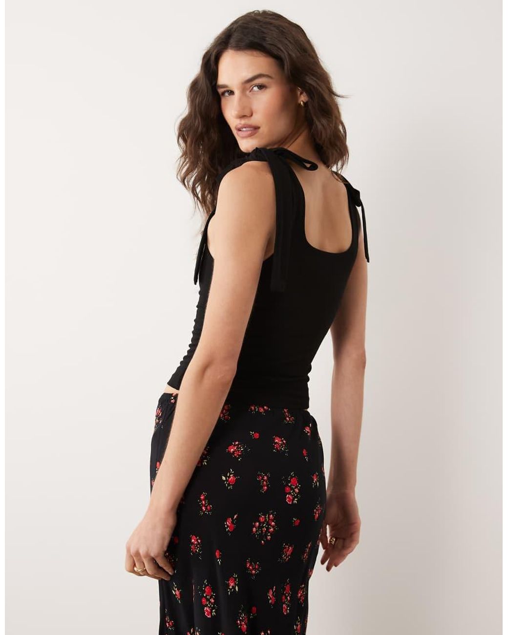 Miss Selfridge Black Tie Shoulders Top