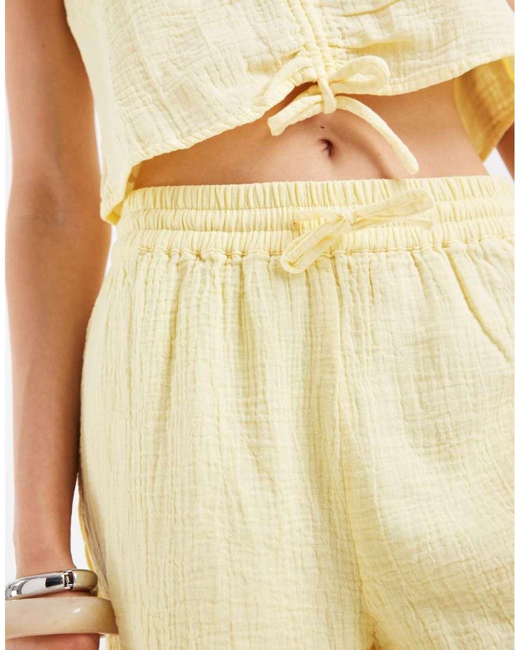 Pieces Natural Crinkled Cotton High Waisted Shorts