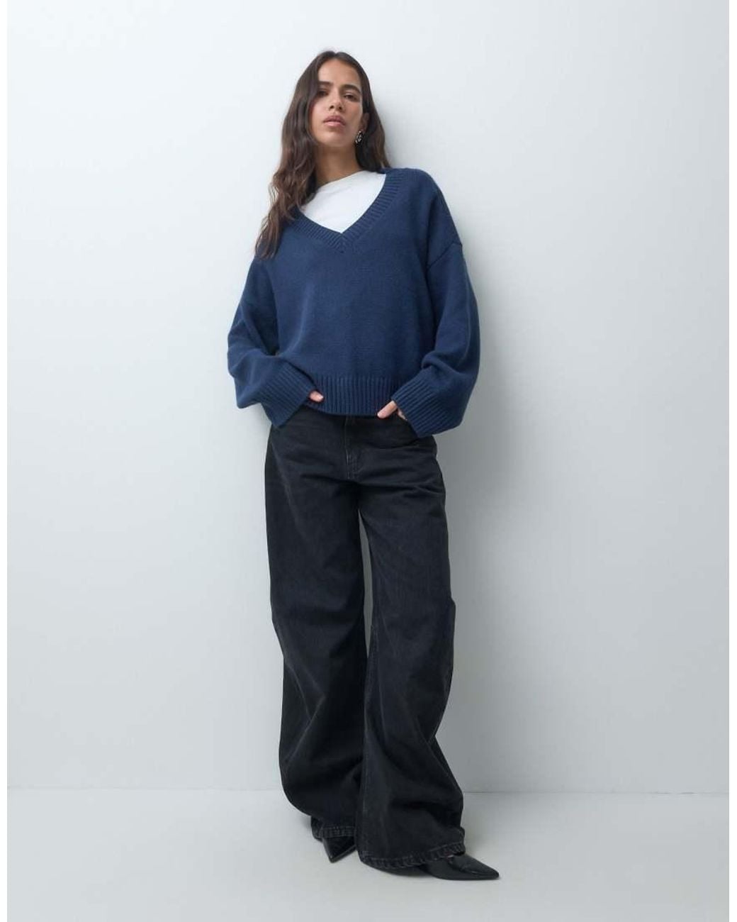 Hollister Blue Knitted V Neck Jumper