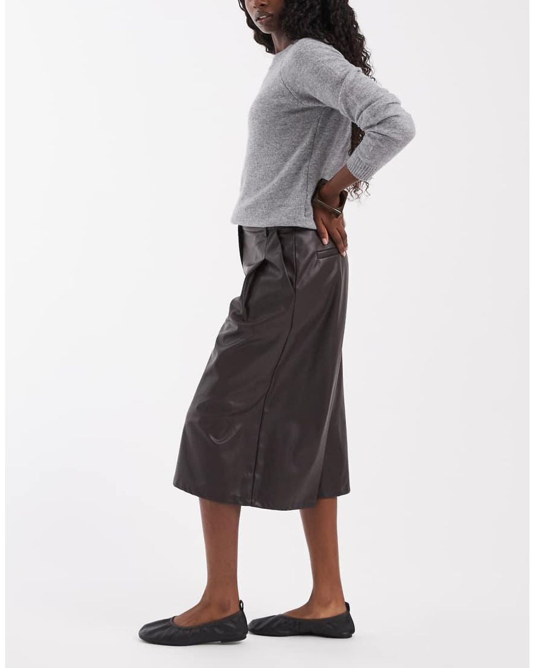 ASOS White Tailored Faux Leather High Waist Culotte Pants