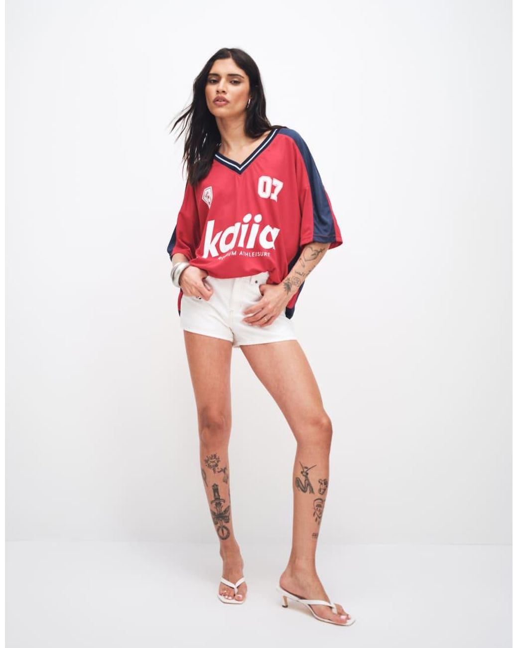 Kaiia Red Exclusive Oversized V-neck Soccer Jersey
