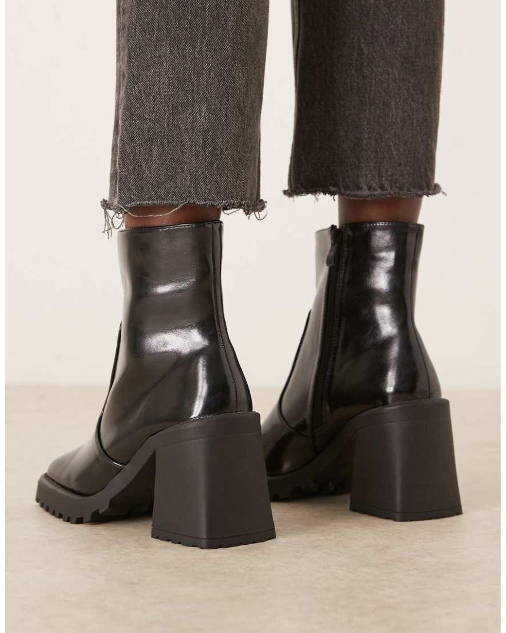 Raid Wide Fit Black Sugar Block Heeled Ankle Boots
