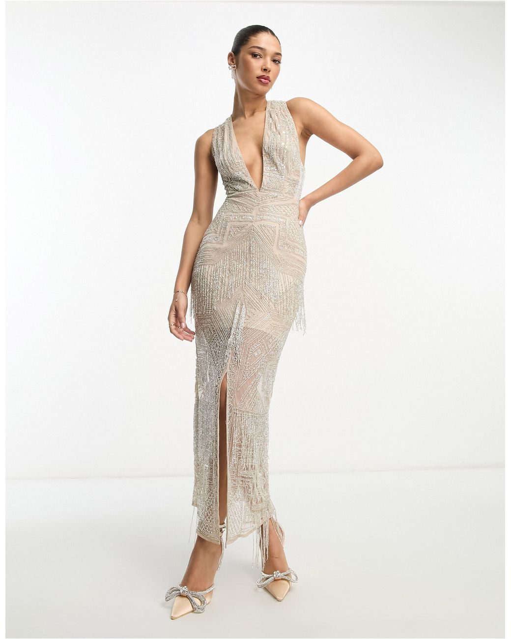 Missguided fringe top sequin midi dress