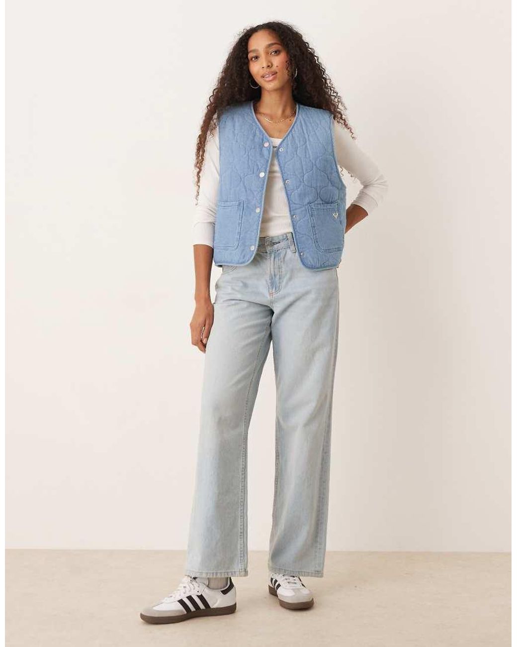 Roxy Blue Simply Lucky Reversible Waistcoat Sherpa Lined Denim Jacket