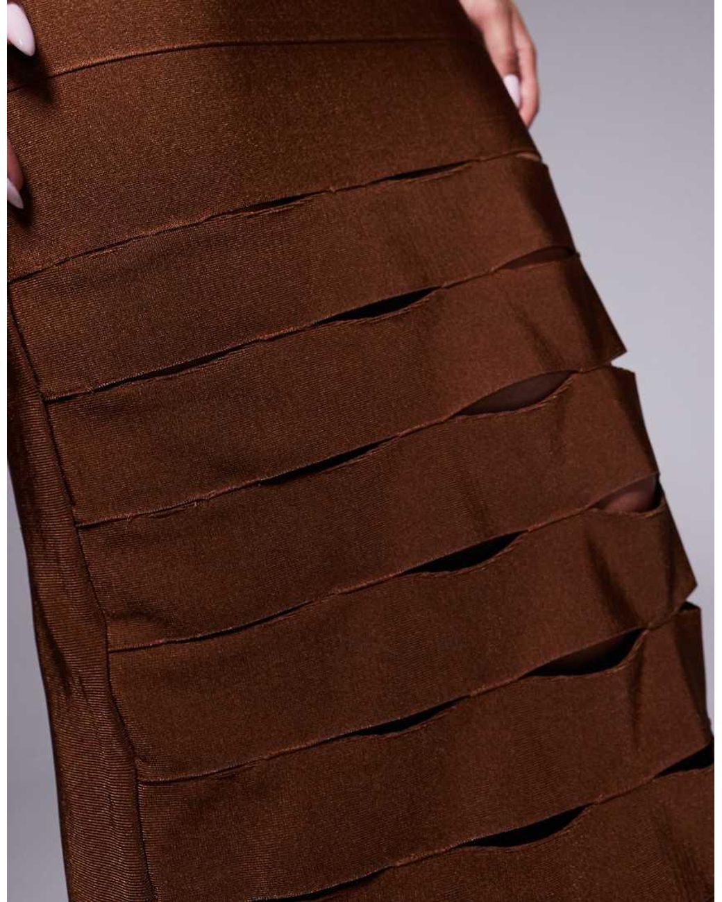 ASOS Brown Bandage Bandeau Midi Dress With Cut Outs
