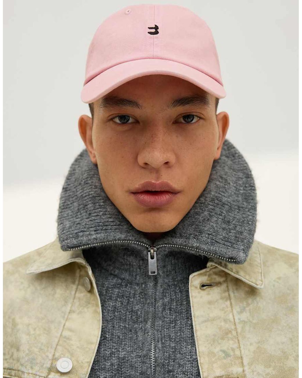 Bershka Pink Embroidered Cap for men