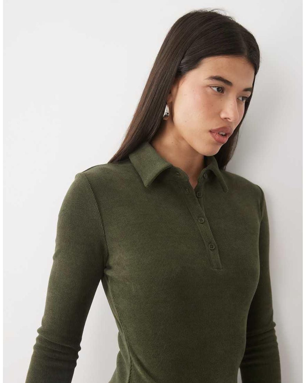 ASOS Green Soft Cord Long Sleeve Polo Mini Dress