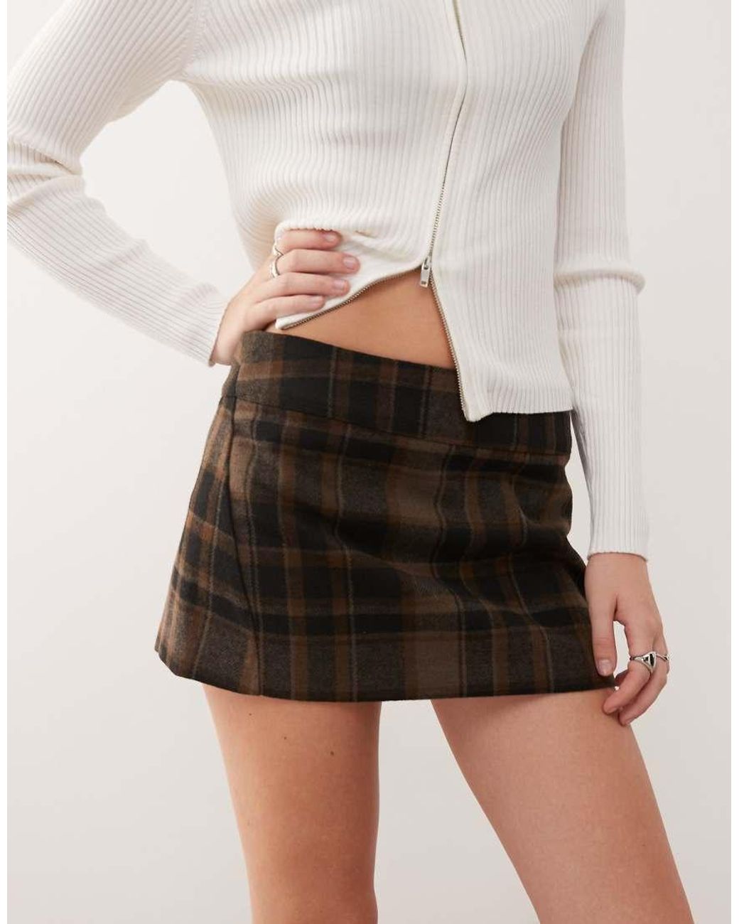 Monki Natural Low Waisted Tailored Mini Skirt