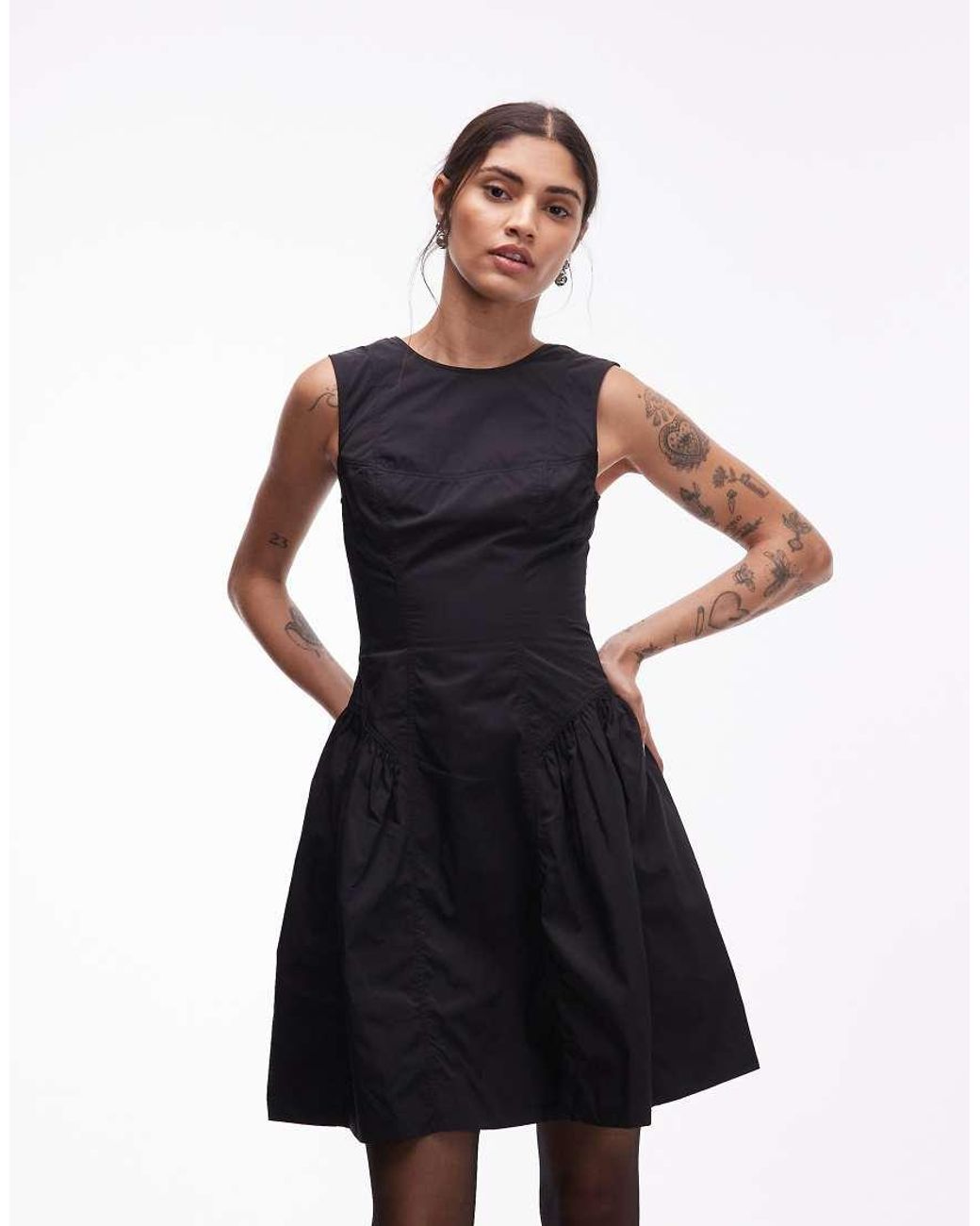 & Other Stories White Drop Waist Nylon Mini Dress With Cinched Waist