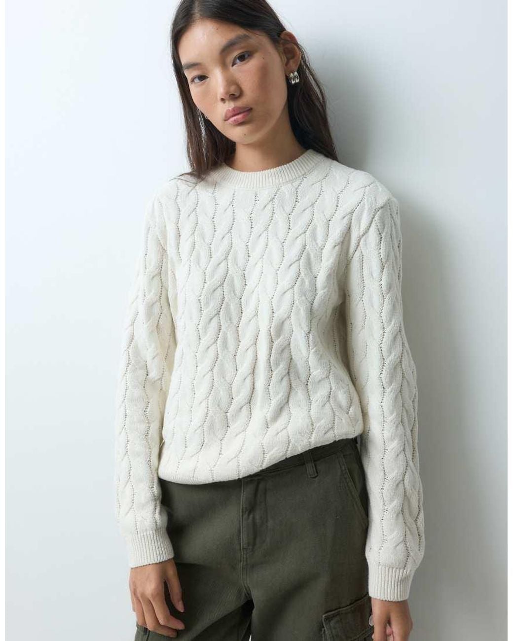 Noisy May Gray Cable Knit Jumper
