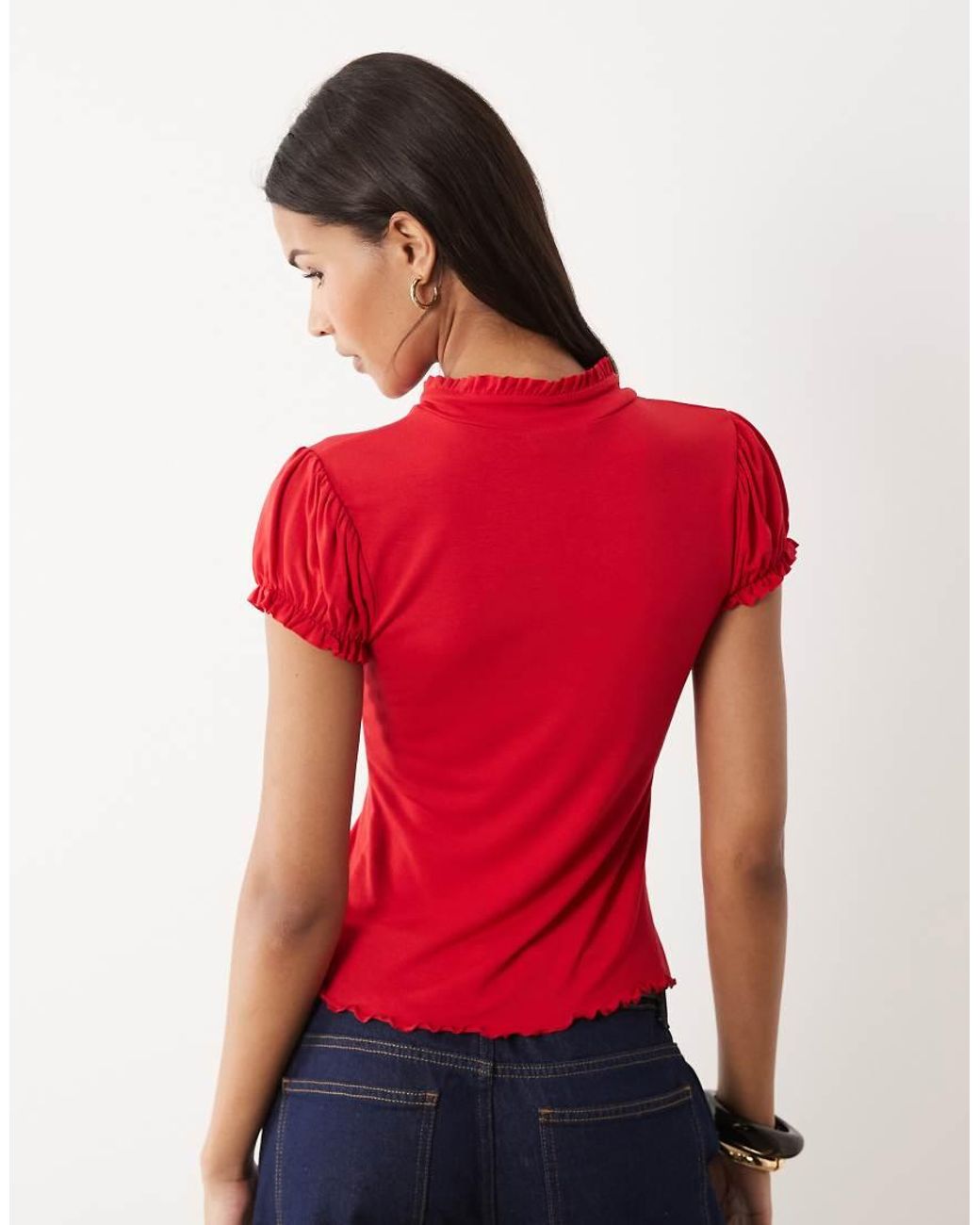 Miss Selfridge Red Cap Sleeve Keyhole Top