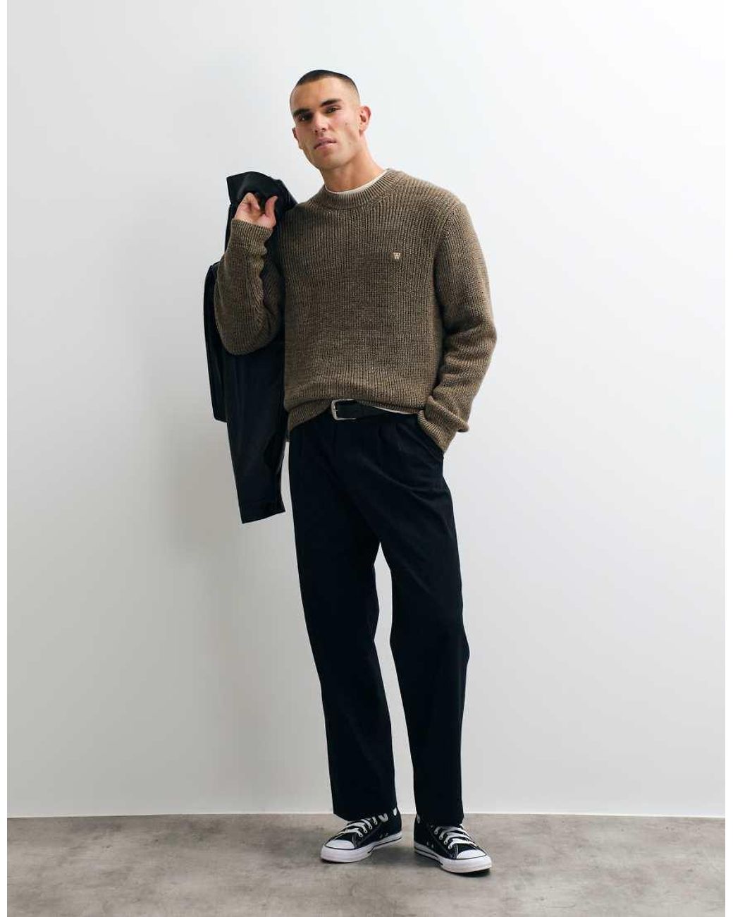 DOUBLE A by WOOD WOOD Gray 100% Cotton Halum Knit Jumper for men