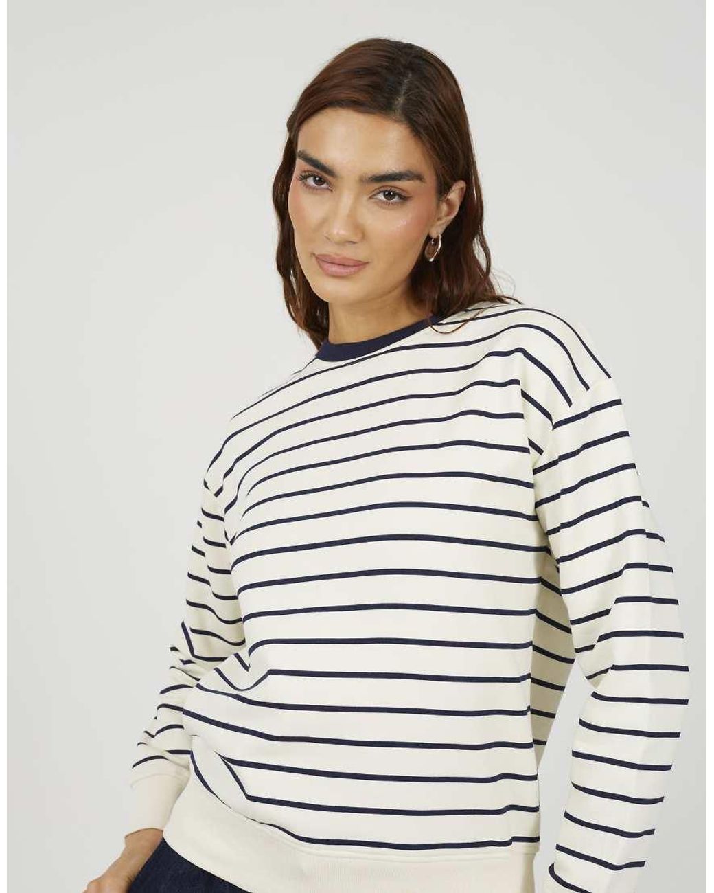 Brave Soul Gray Classic Stripe Crew Neck Sweatshirt