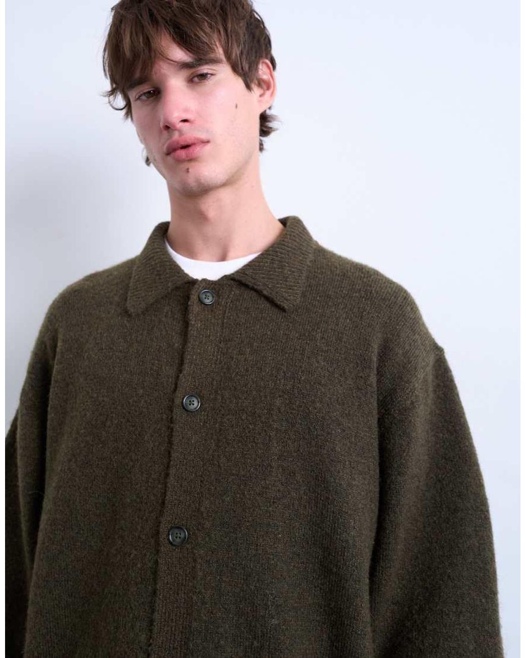 Topman Brown Oversized Fit Button Through Cardigan for men