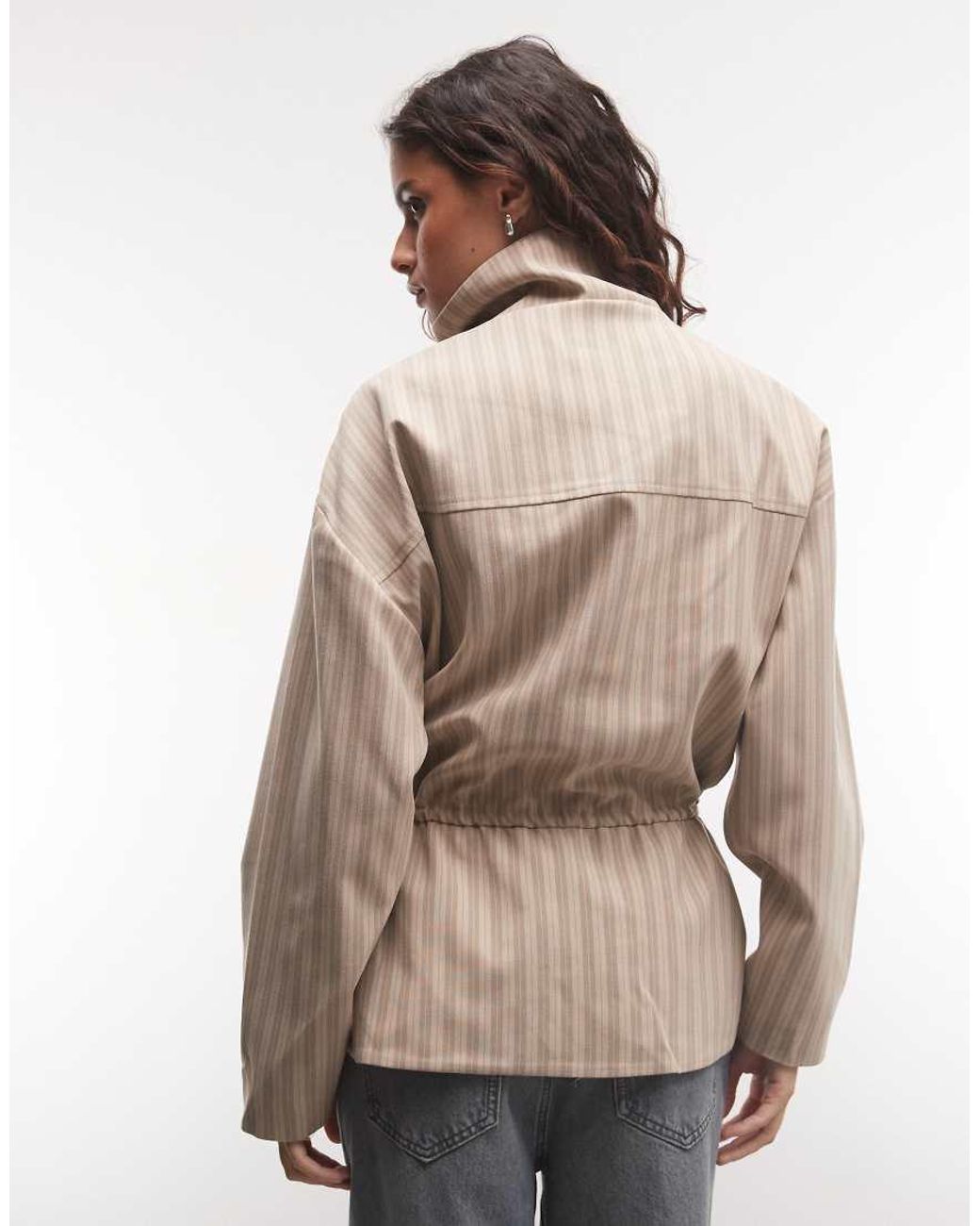 ASOS Natural Funnel Neck Jacket With Peplum Hem