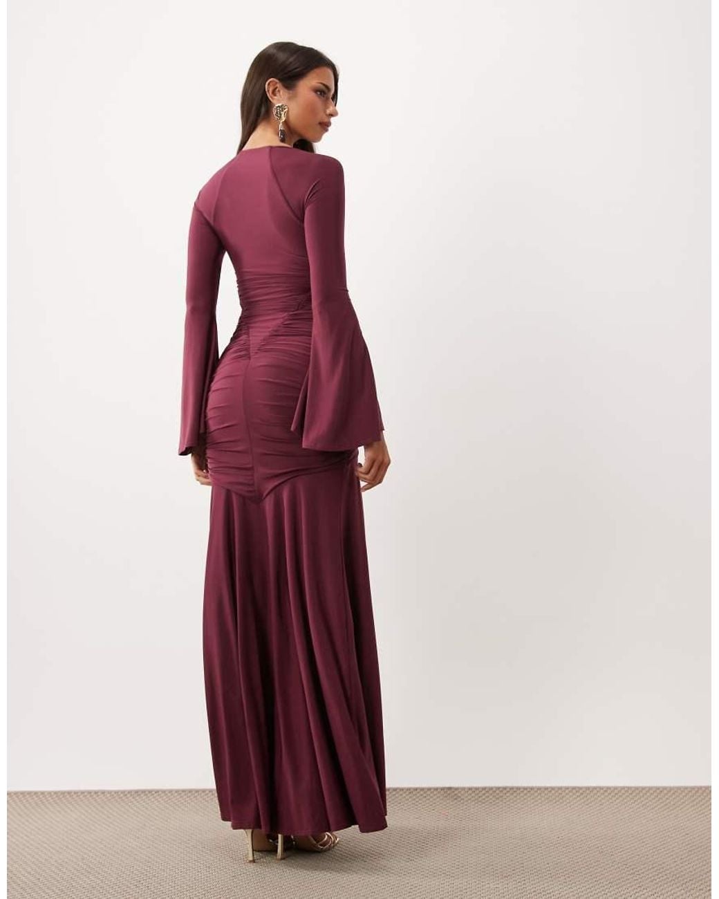 ASOS Red Slinky Square Neck Maxi Dress With Ruched Bodice