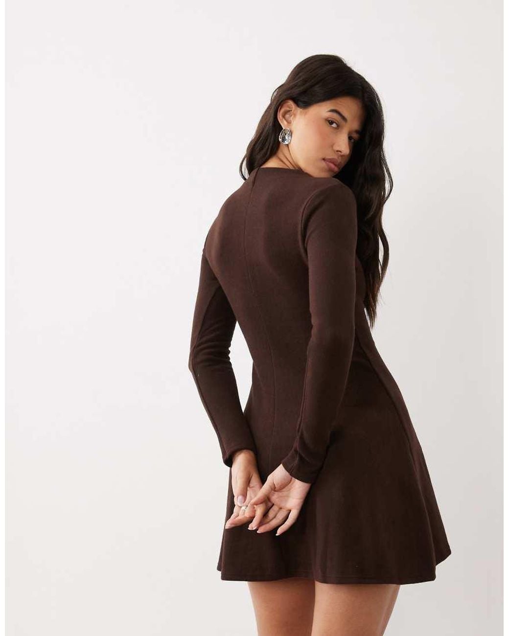 ASOS Brown Supersoft Grown On Neck Long Sleeve Dress