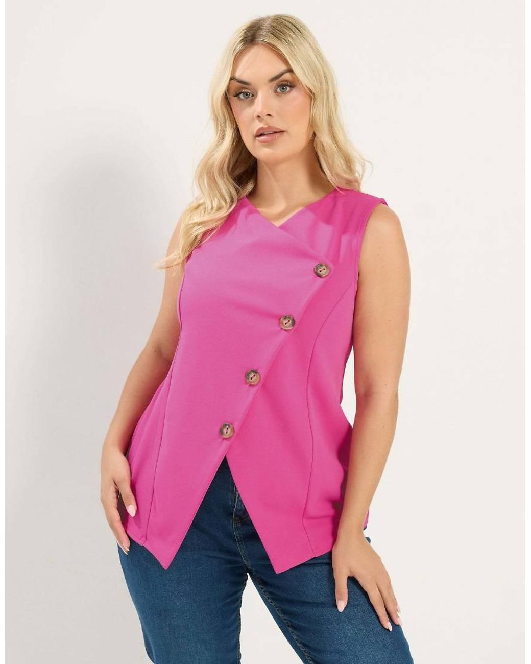 Yours Clothing Pink Asymmetric Button Waistcoat