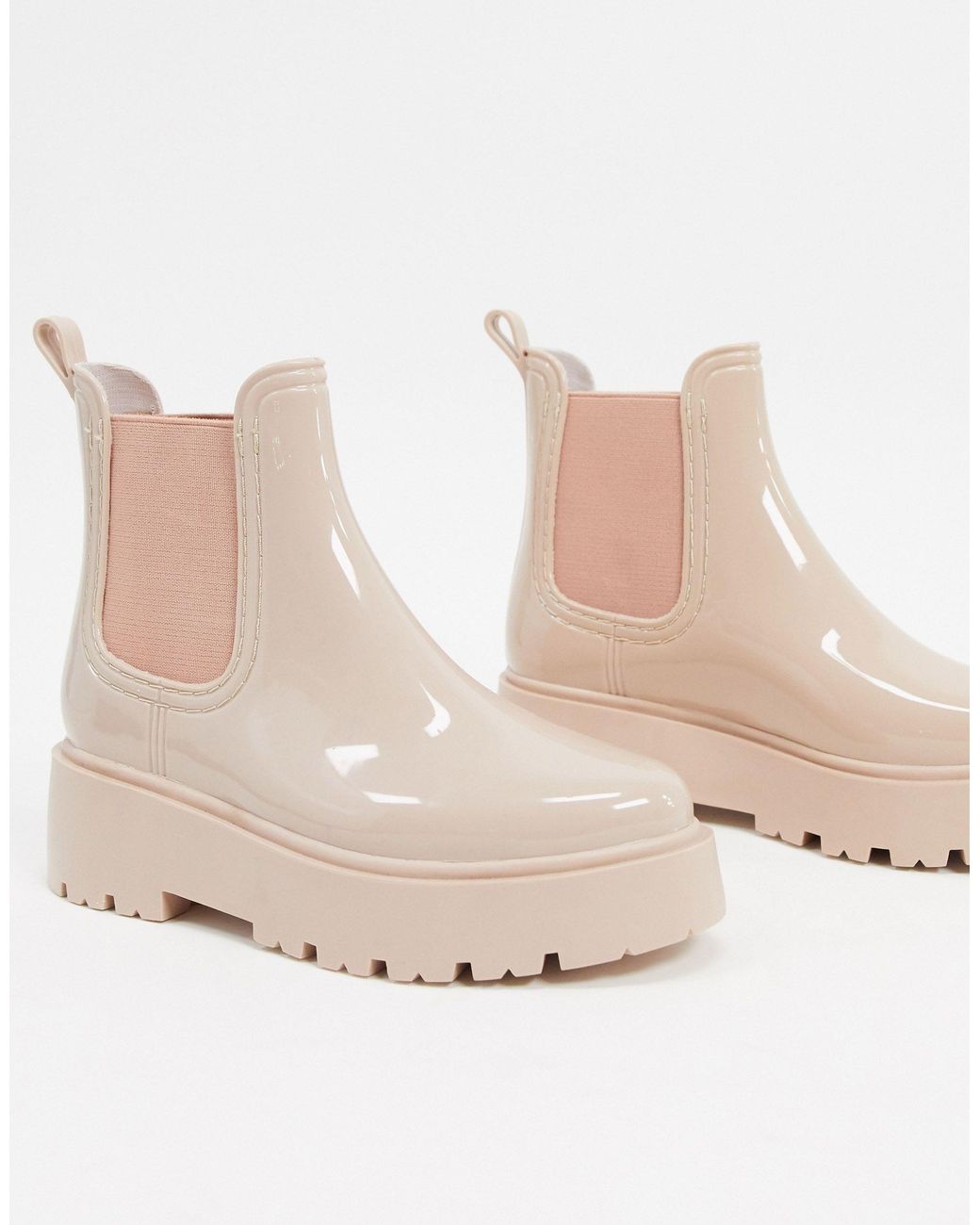 ASOS Gadget Chunky Chelsea Rain Boots in Natural | Lyst UK