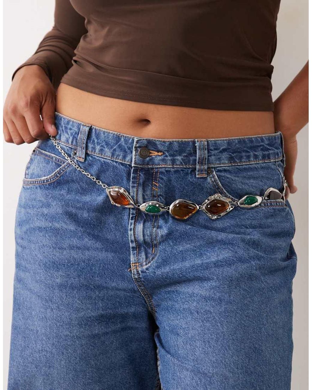 ASOS Blue Asos Design Curve Waist And Hip Resin Stone Set Chain Belt
