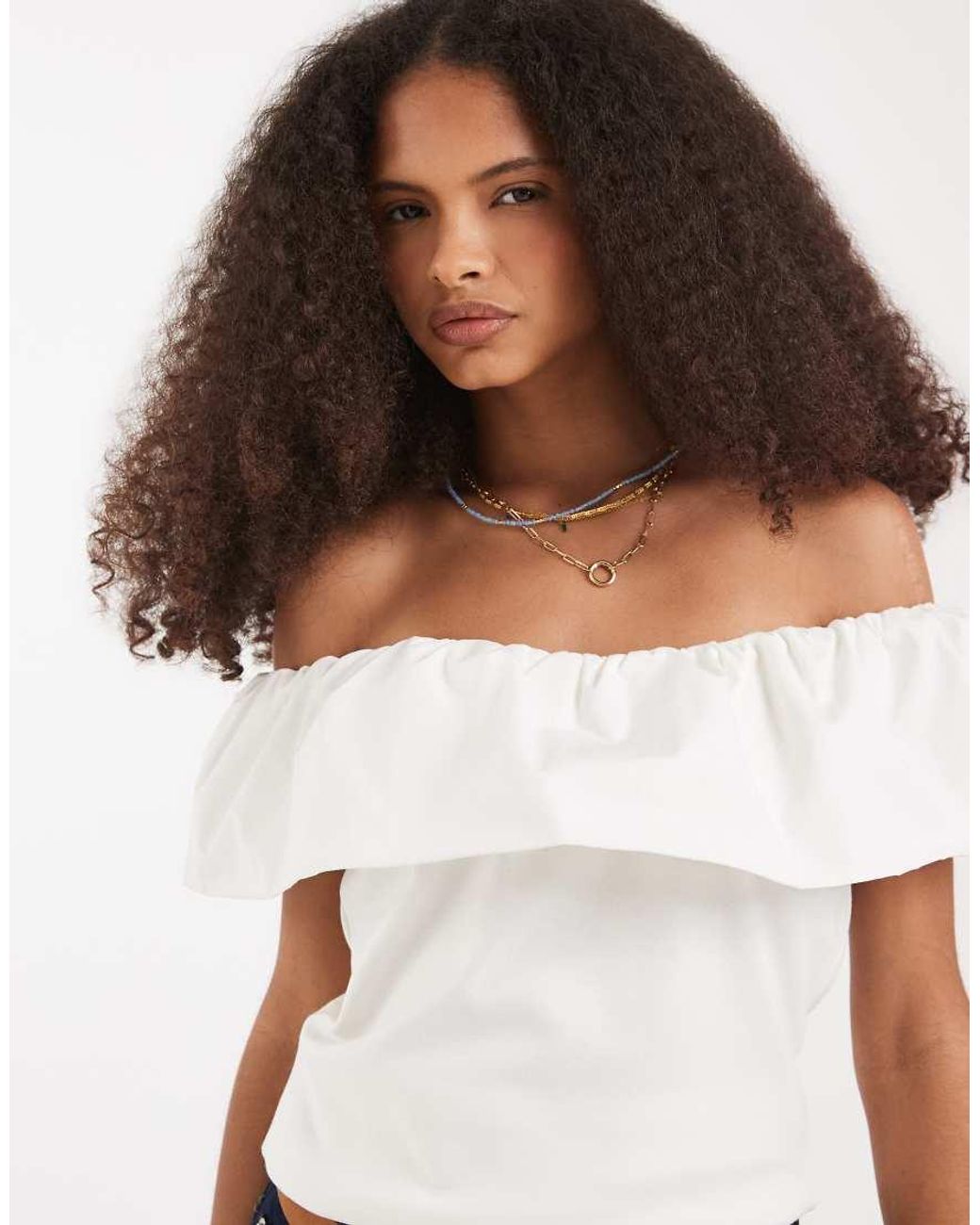Vero Moda White Jersey Off Shoulder Ruffle Top