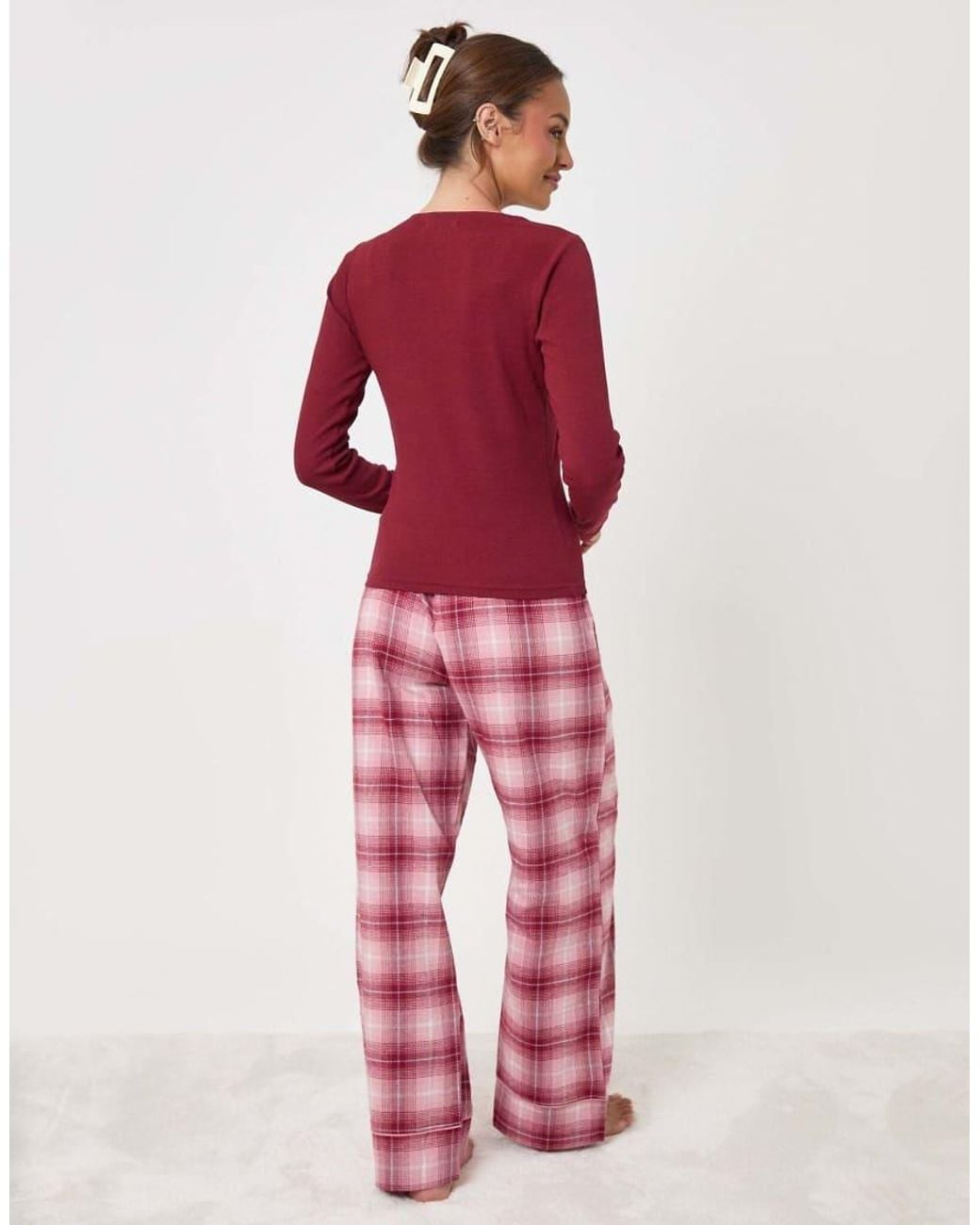 Threadbare Pink Petite V Neck Top & Flannel Bottoms Pyjama Set